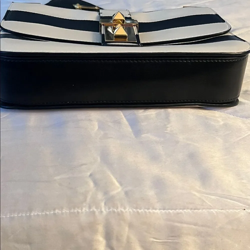 Valentino Garavani Napa Striped B-Rockstud Shoulder Bag with Gold Chain Strap